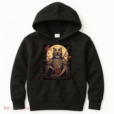 Japanese Art Cat Ninja Ukiyo-e Anime Style Samurai Cat Kids Hoodie