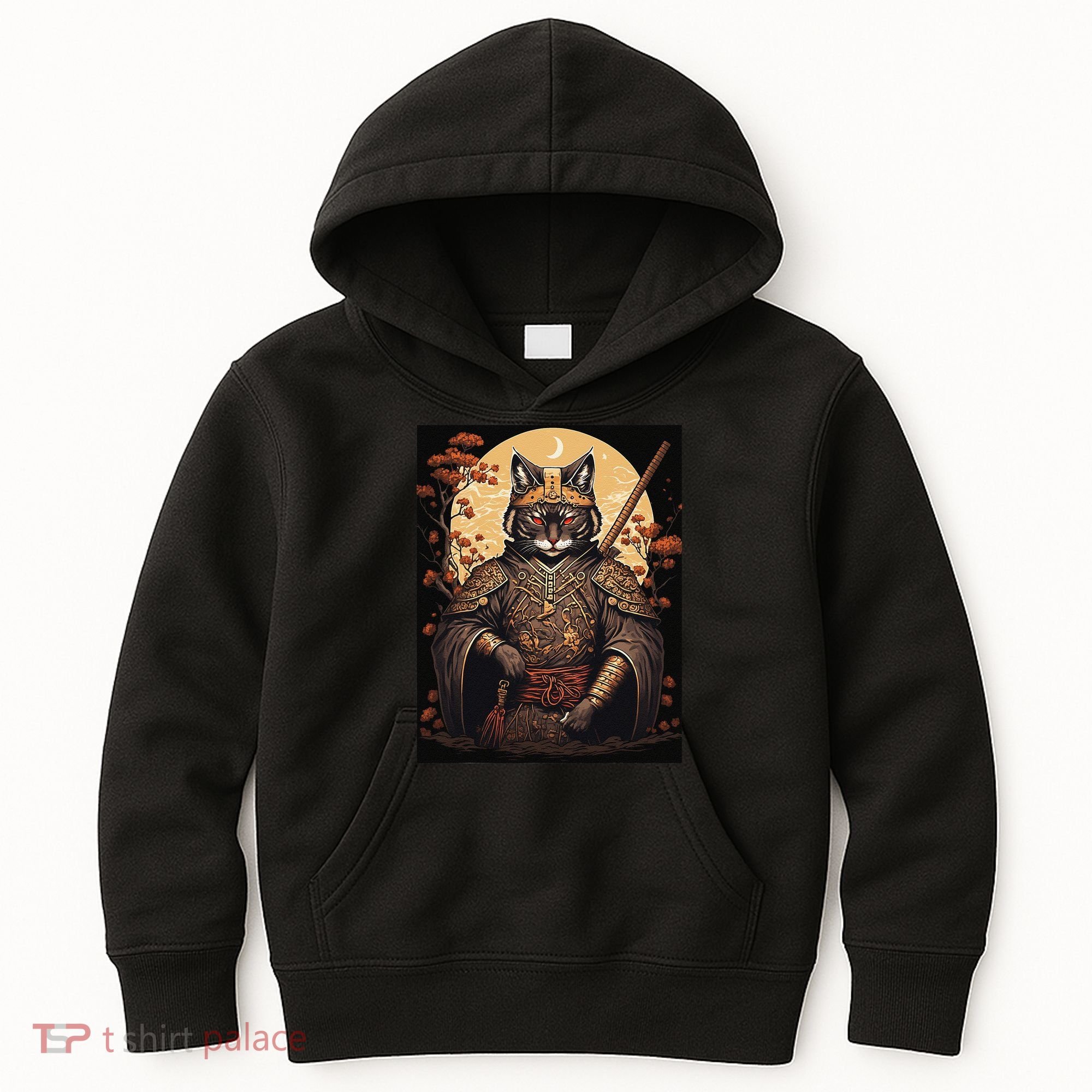 Japanese Art Cat Ninja Ukiyo-e Anime Style Samurai Cat Kids Hoodie