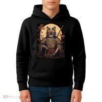 Japanese Art Cat Ninja Ukiyo-e Anime Style Samurai Cat Kids Hoodie thumb 4