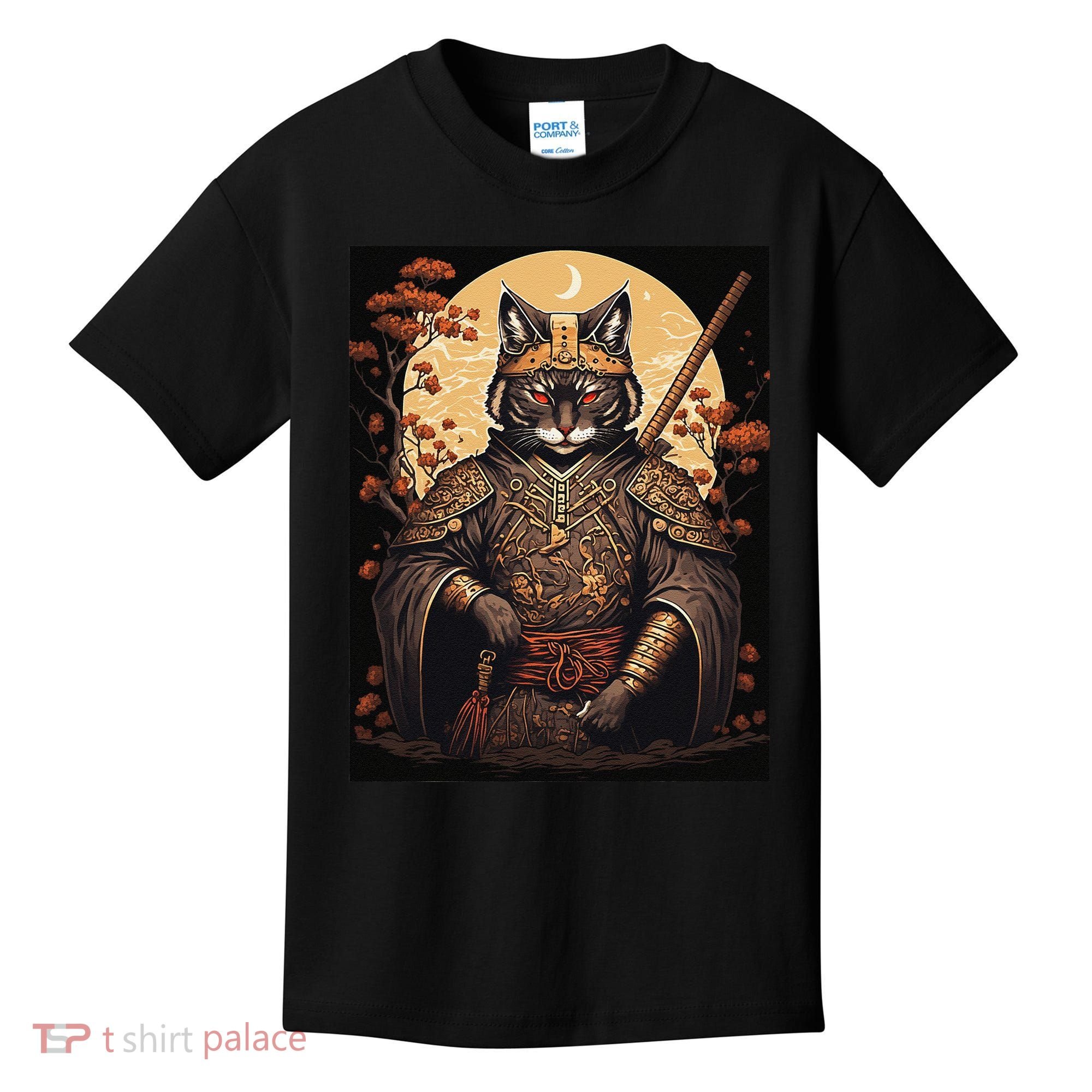 Japanese Art Cat Ninja Ukiyo-e Anime Style Samurai Cat Kids T-Shirt