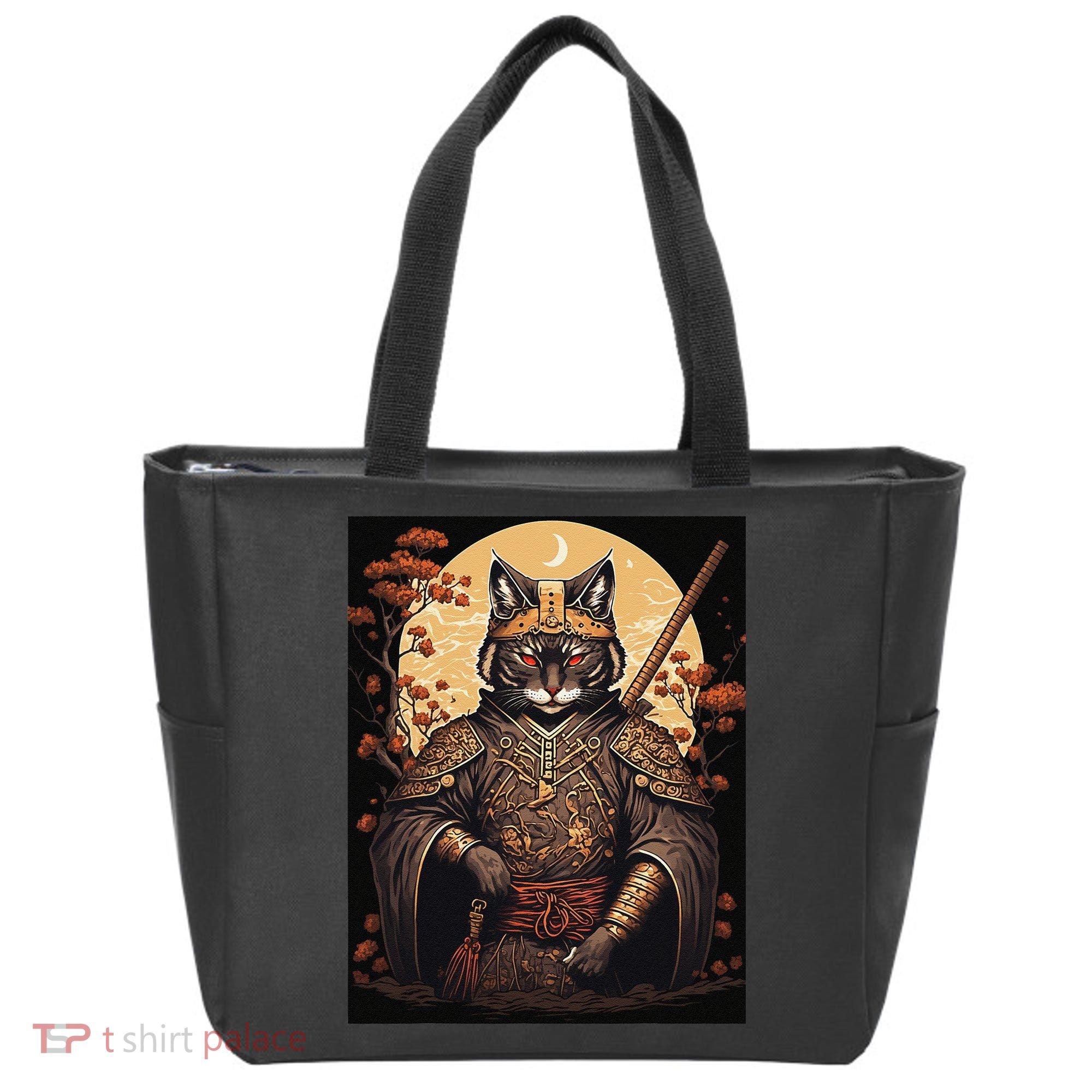 Japanese Art Cat Ninja Ukiyo-e Anime Style Samurai Cat Tote Bag