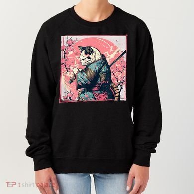 Japanese Art Cat Ninja Ukiyo E Anime Style Samurai Cat Women's Sweatshirt
