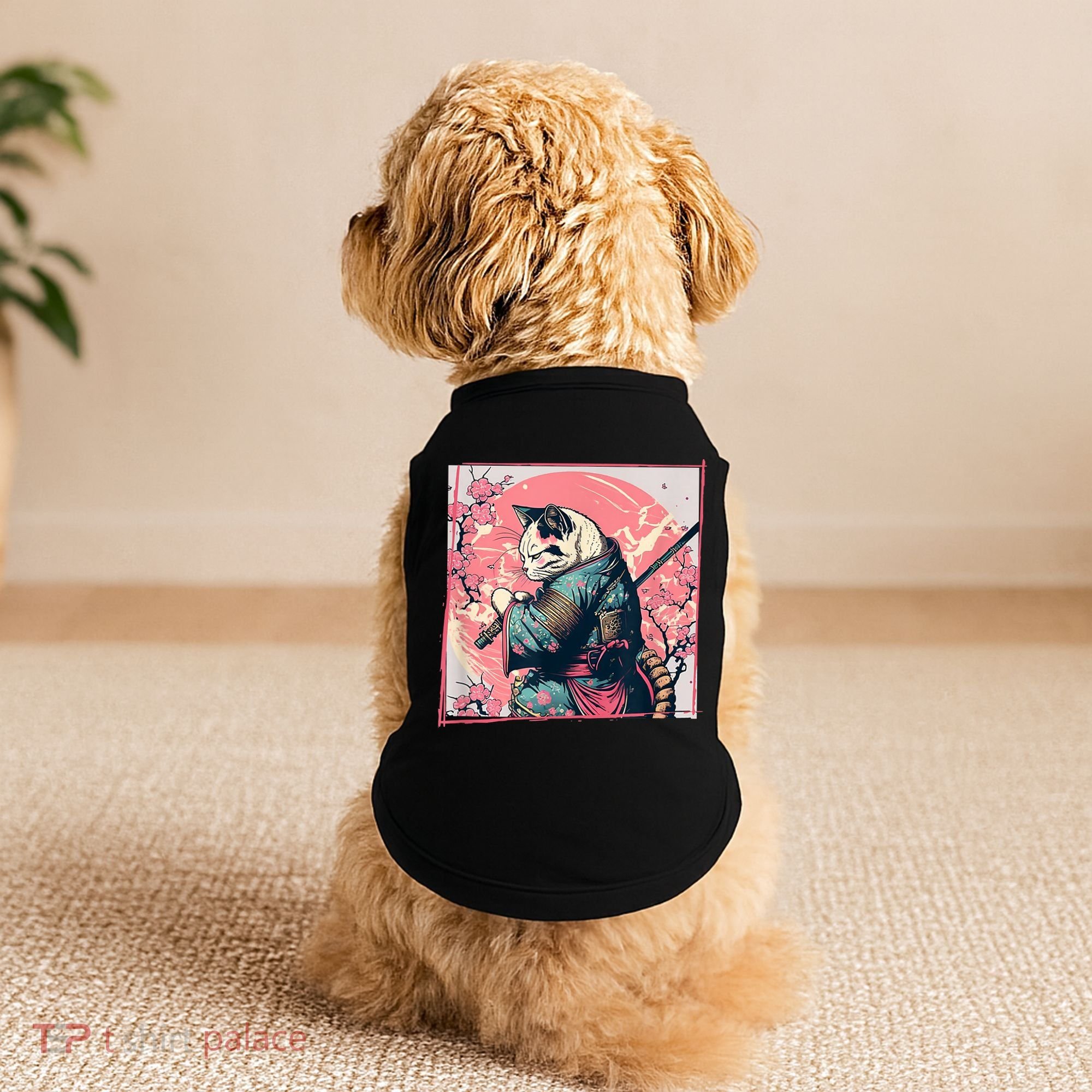 Japanese Art Cat Ninja Ukiyo E Anime Style Samurai Cat Doggie Tank