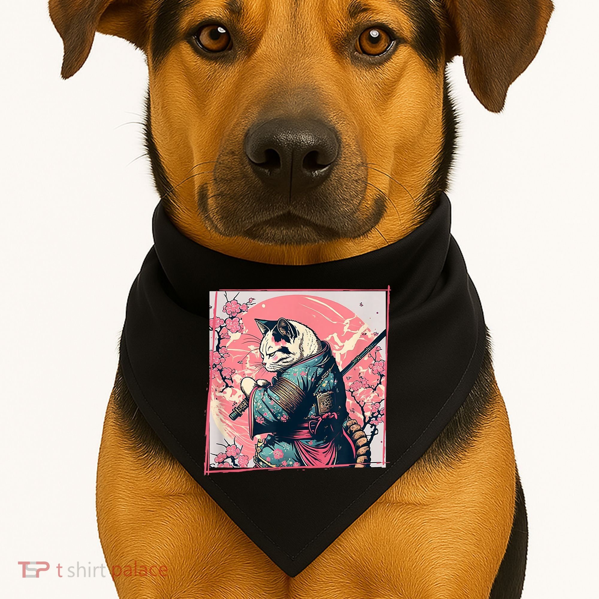 Japanese Art Cat Ninja Ukiyo E Anime Style Samurai Cat USA-Made Doggie Bandana