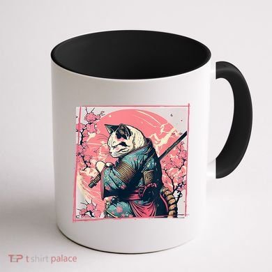 Japanese Art Cat Ninja Ukiyo E Anime Style Samurai Cat Coffee Mug back