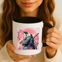 Japanese Art Cat Ninja Ukiyo E Anime Style Samurai Cat Coffee Mug thumb 3