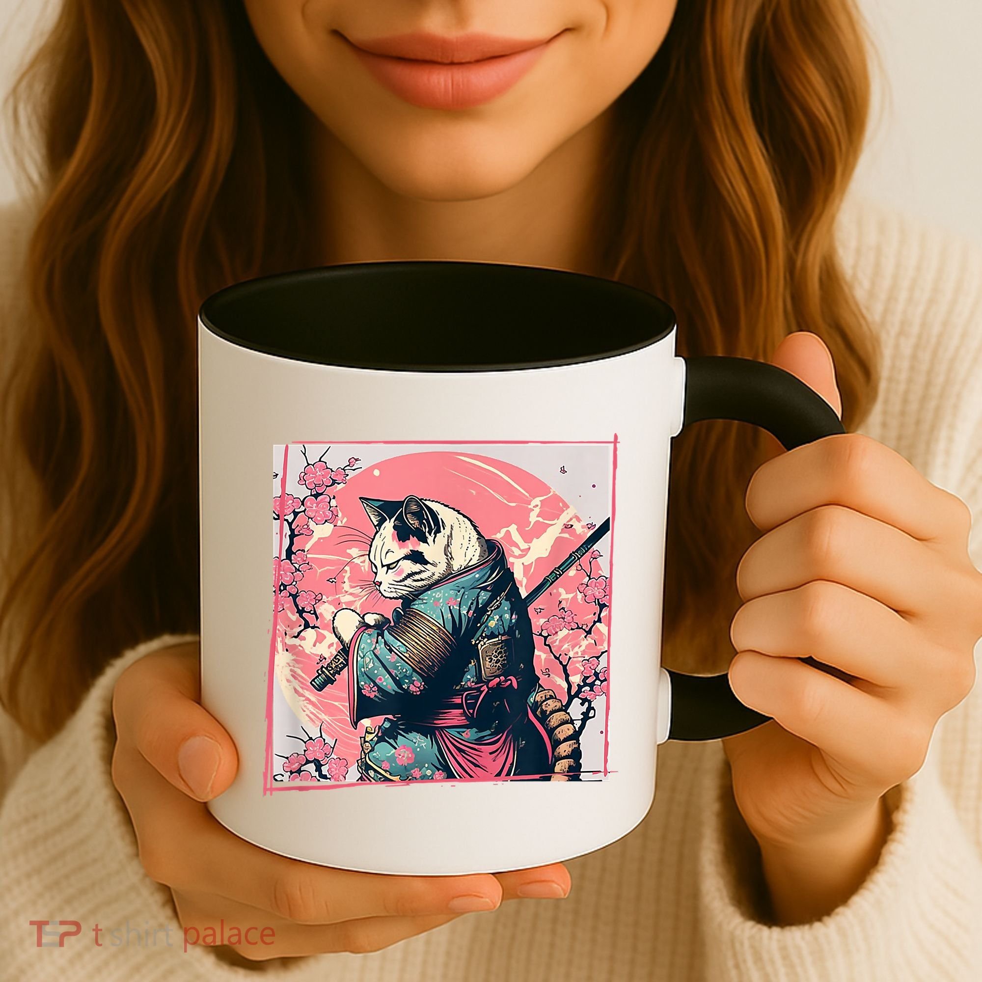 Japanese Art Cat Ninja Ukiyo E Anime Style Samurai Cat Coffee Mug