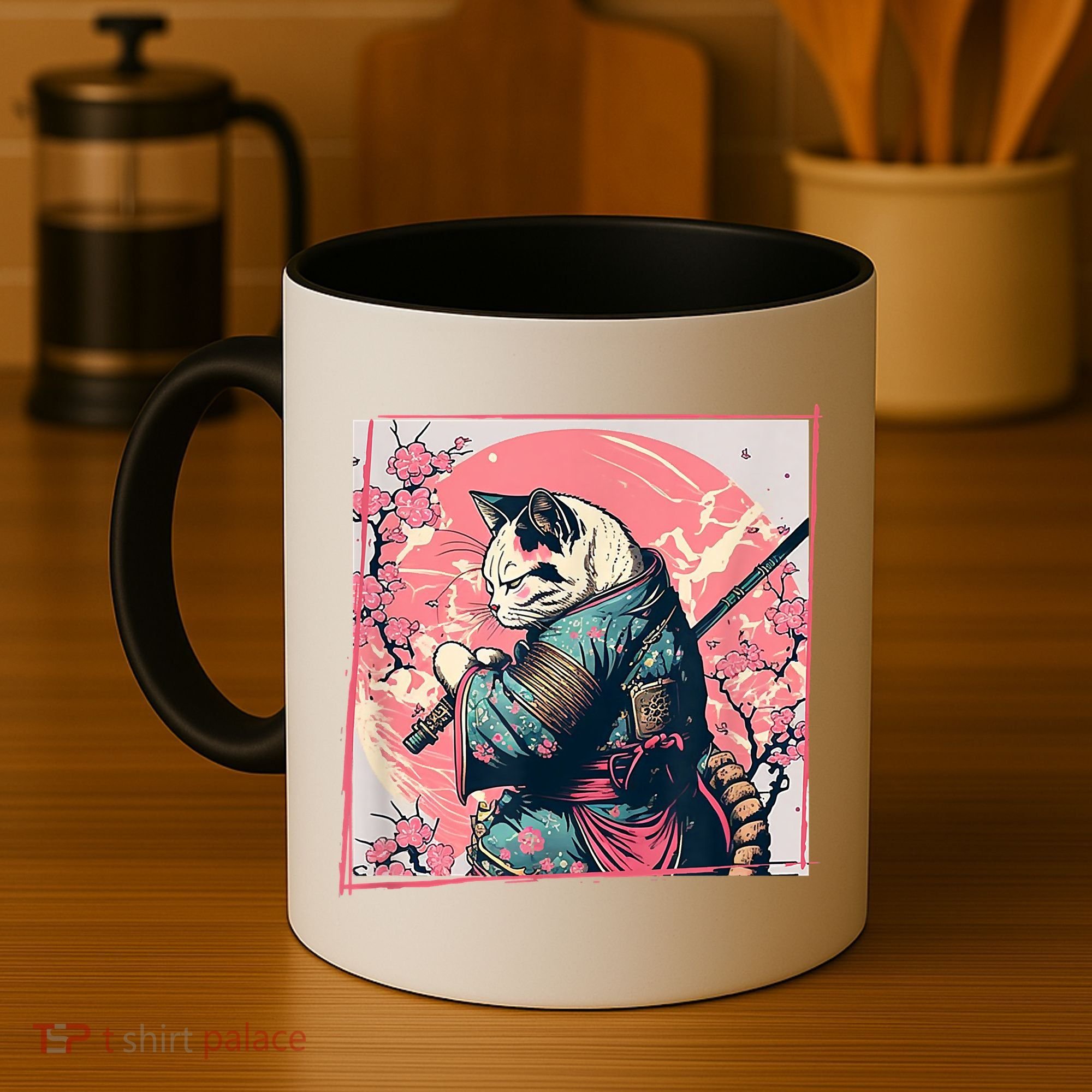 Japanese Art Cat Ninja Ukiyo E Anime Style Samurai Cat Coffee Mug