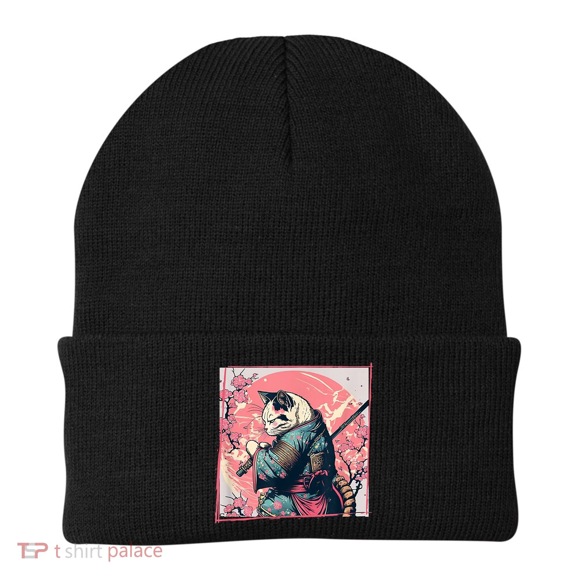 Japanese Art Cat Ninja Ukiyo E Anime Style Samurai Cat Beanie