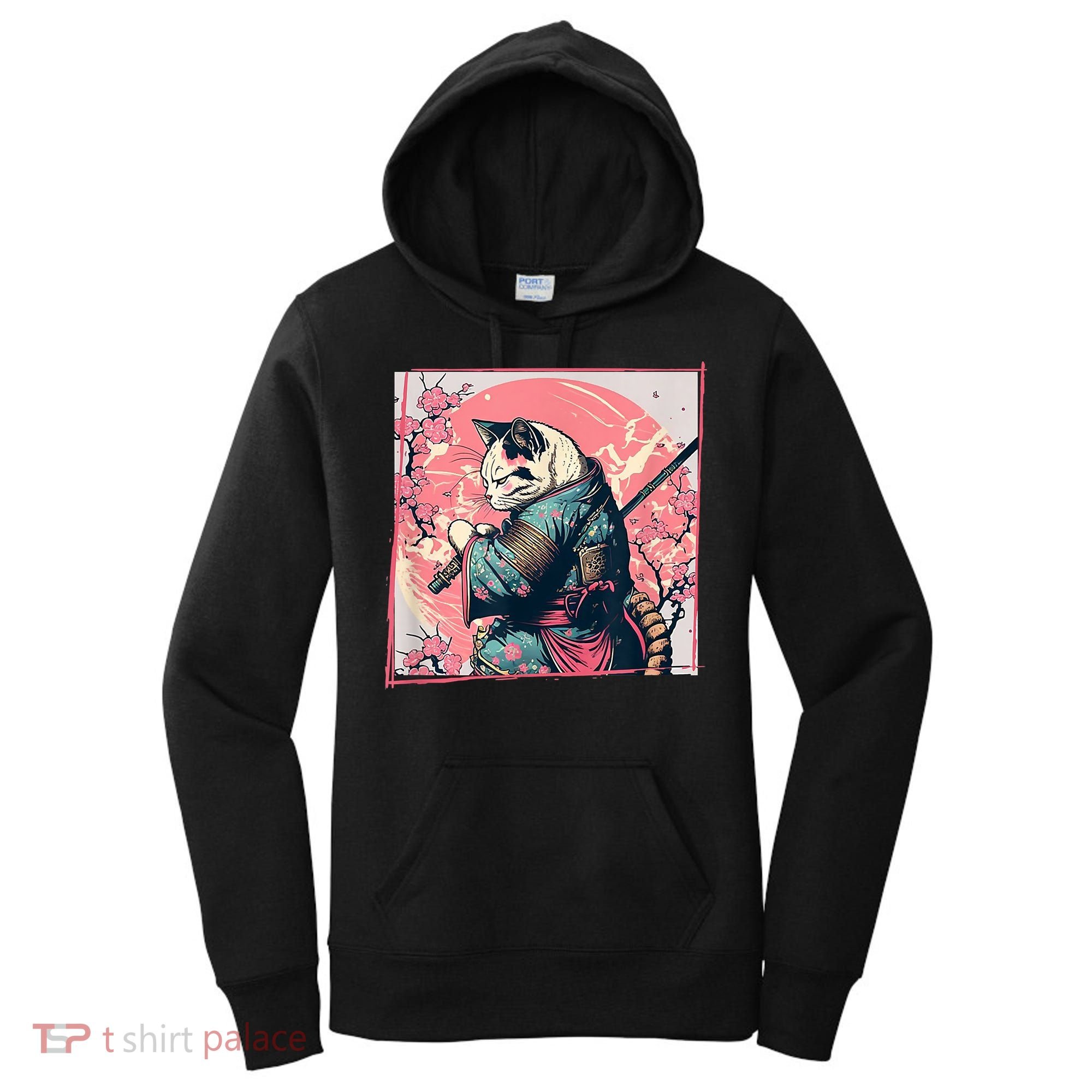 Japanese Art Cat Ninja Ukiyo E Anime Style Samurai Cat Women's Hoodie