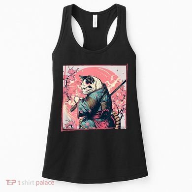 Japanese Art Cat Ninja Ukiyo E Anime Style Samurai Cat Women's Tank Top