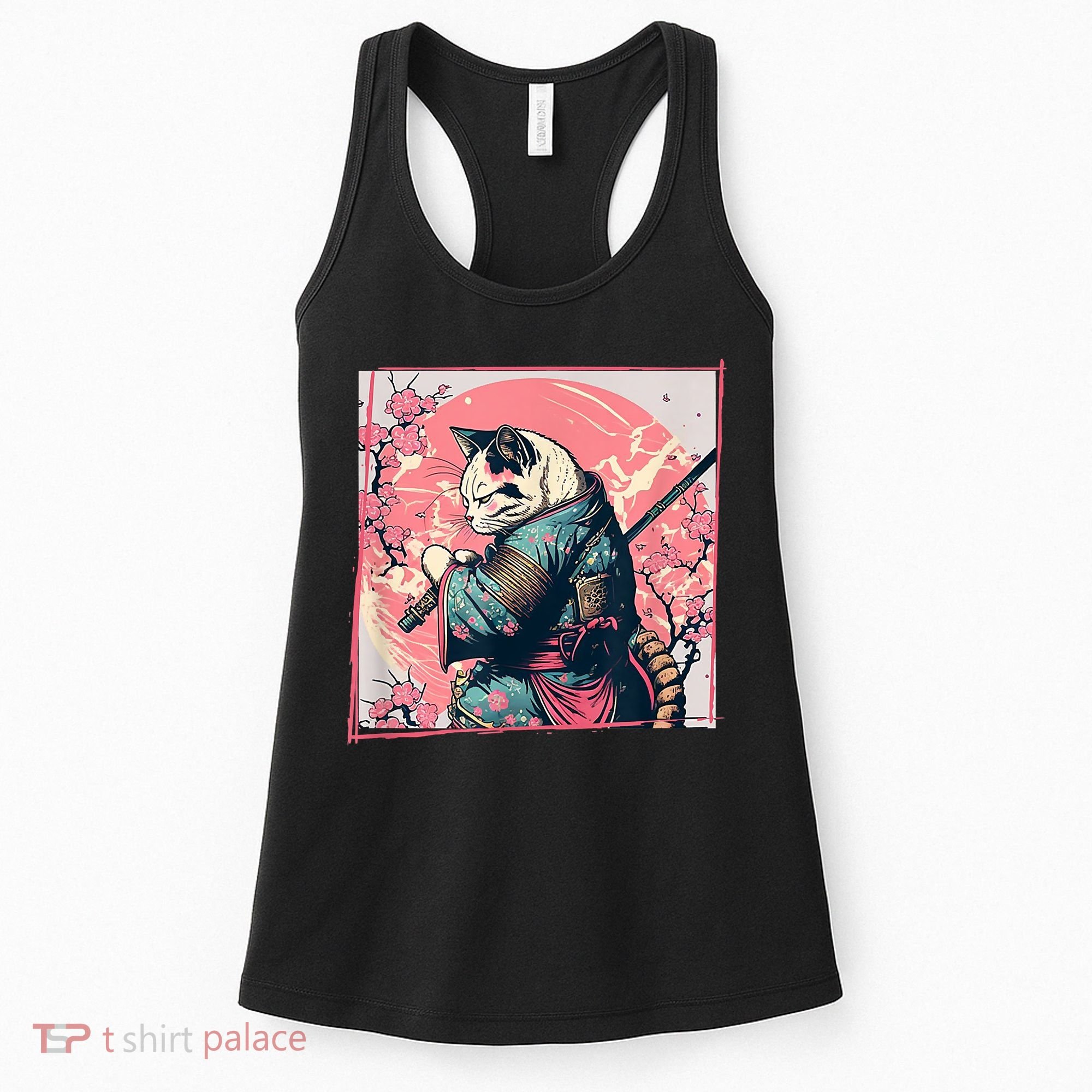 Japanese Art Cat Ninja Ukiyo E Anime Style Samurai Cat Women's Tank Top