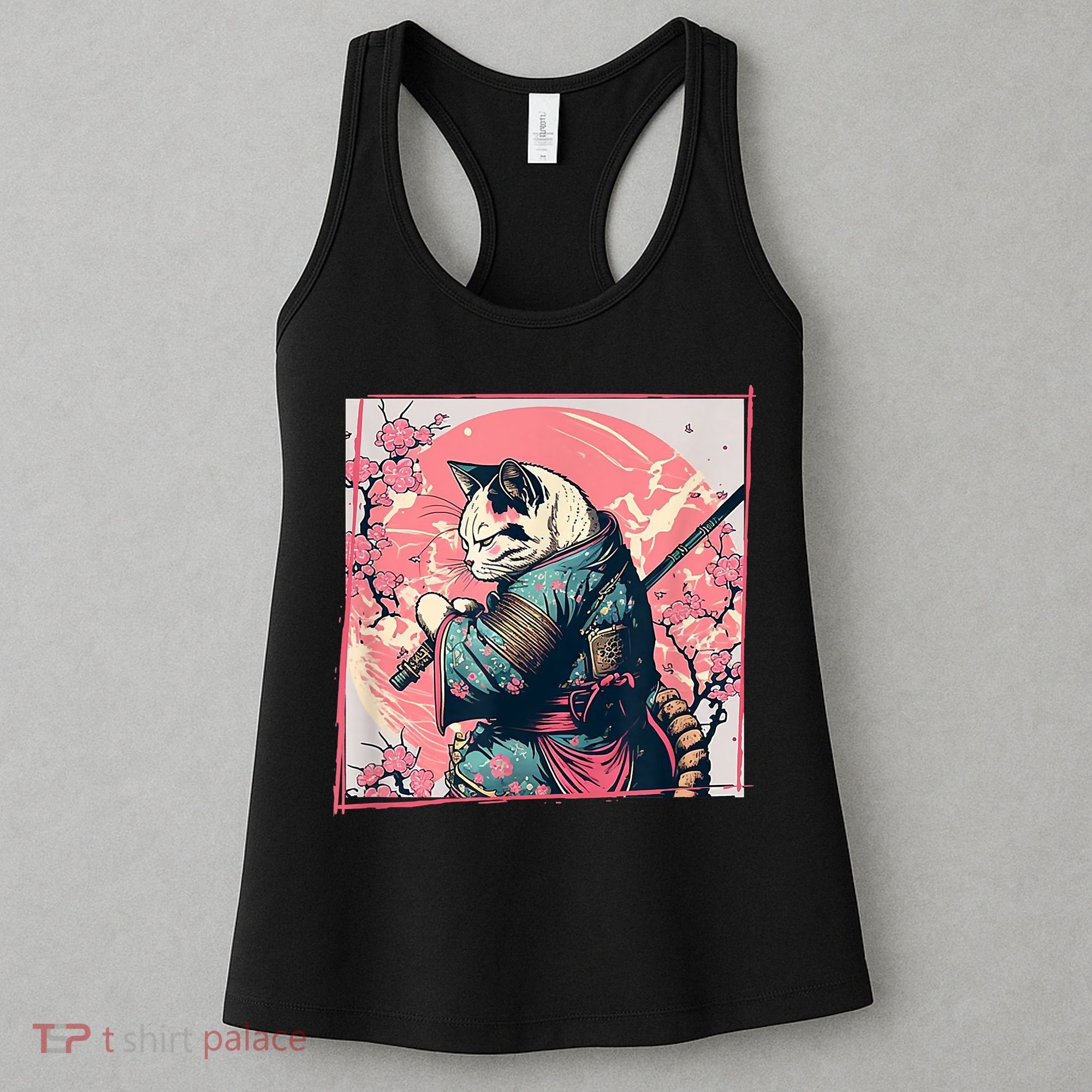 Japanese Art Cat Ninja Ukiyo E Anime Style Samurai Cat Women's Tank Top