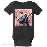 Japanese Art Cat Ninja Ukiyo E Anime Style Samurai Cat Baby Bodysuit thumb 0