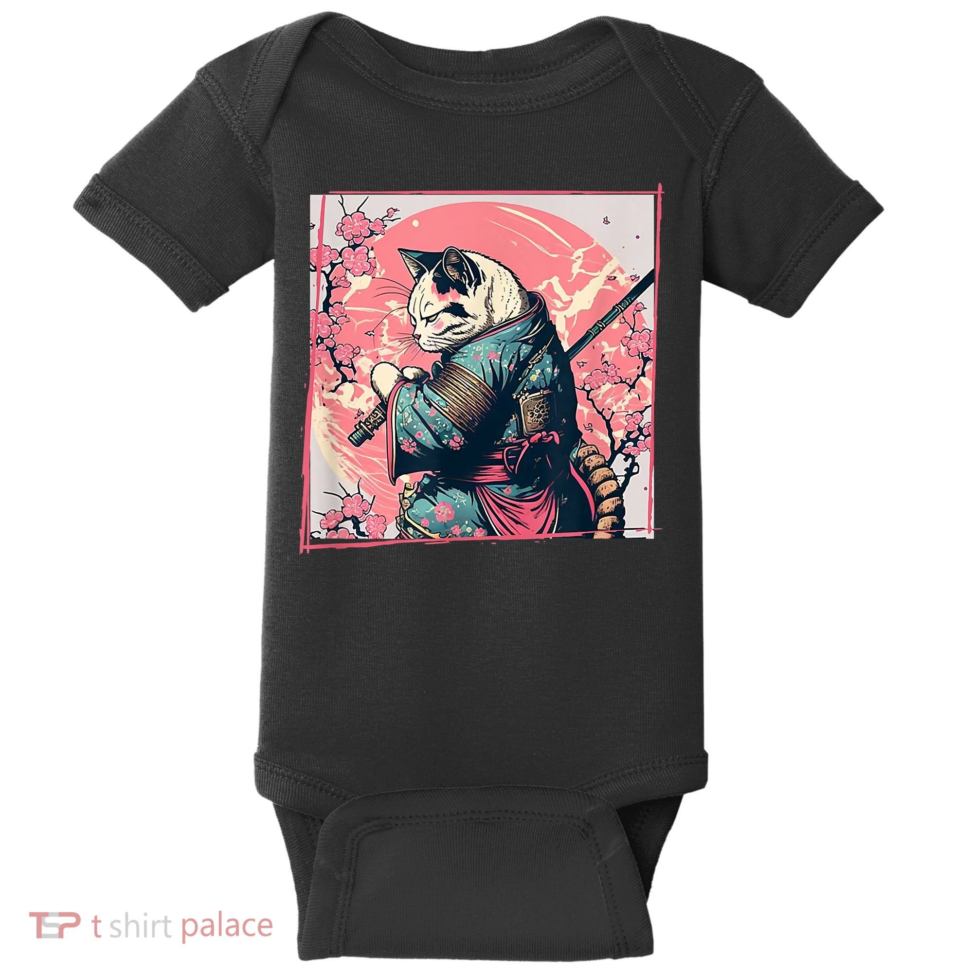 Japanese Art Cat Ninja Ukiyo E Anime Style Samurai Cat Baby Bodysuit