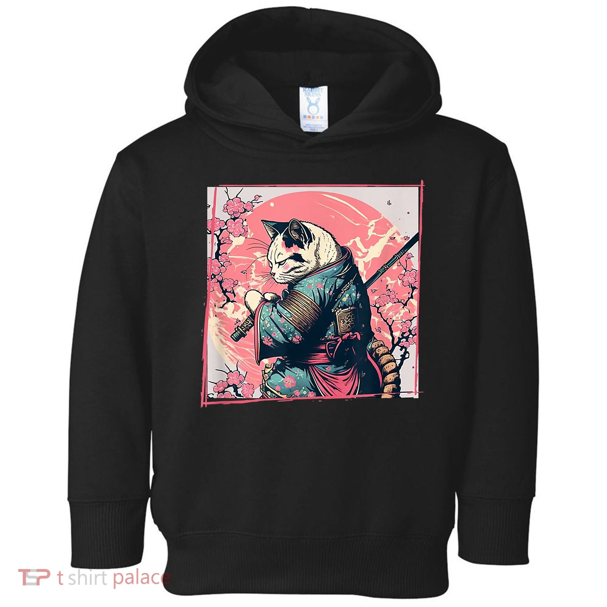 Japanese Art Cat Ninja Ukiyo E Anime Style Samurai Cat Toddler Hoodie