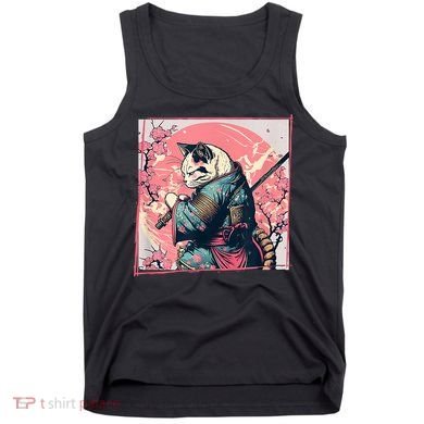 Japanese Art Cat Ninja Ukiyo E Anime Style Samurai Cat Tank Top