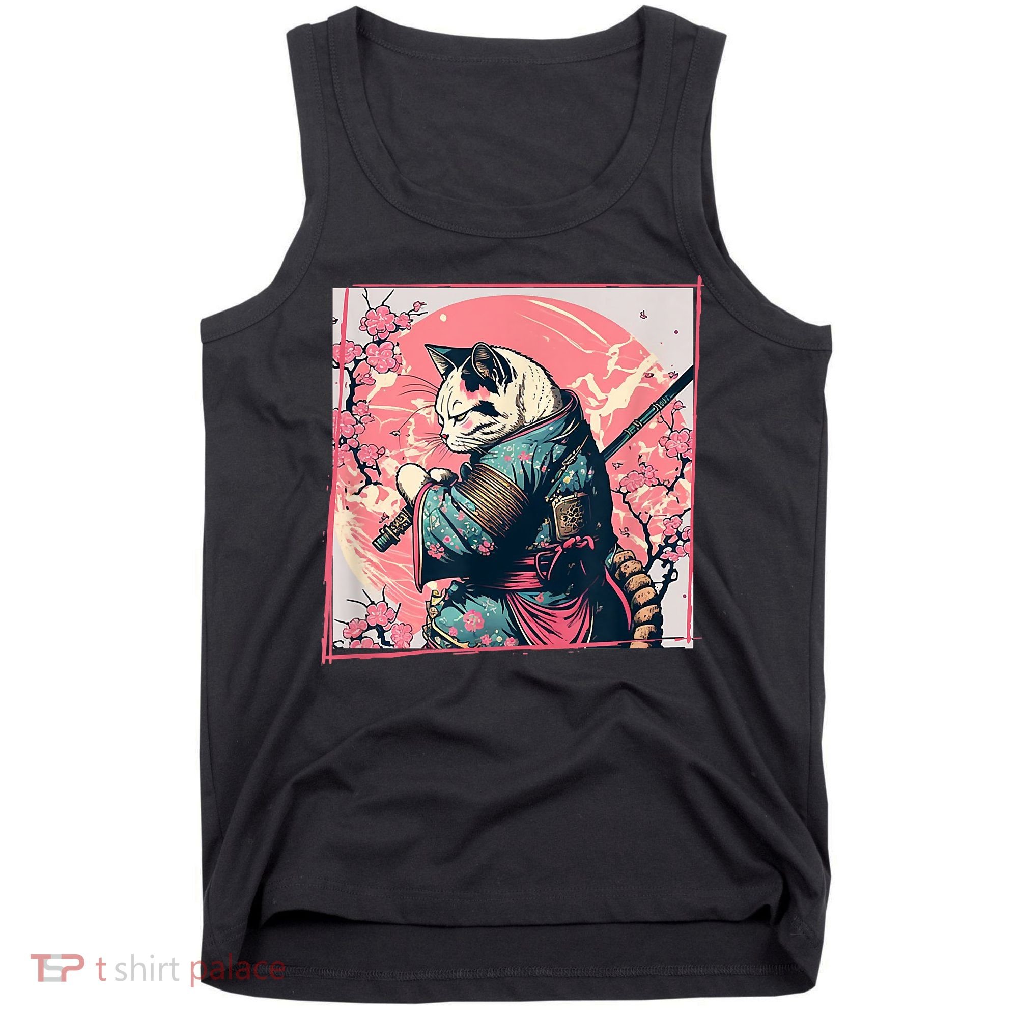 Japanese Art Cat Ninja Ukiyo E Anime Style Samurai Cat Tank Top