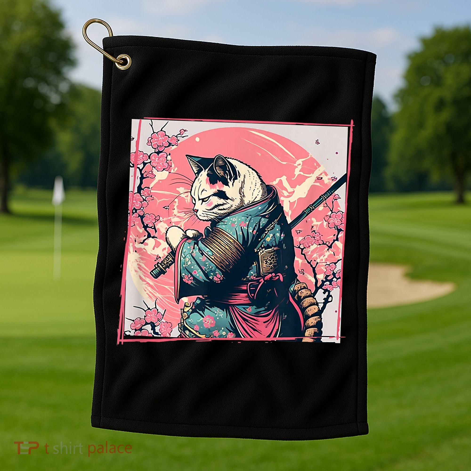 Japanese Art Cat Ninja Ukiyo E Anime Style Samurai Cat Golf Towel