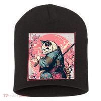 Japanese Art Cat Ninja Ukiyo E Anime Style Samurai Cat Short Acrylic Beanie thumb 0