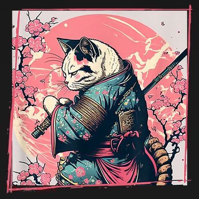 Japanese Art Cat Ninja Ukiyo E Anime Style Samurai Cat Short Acrylic Beanie