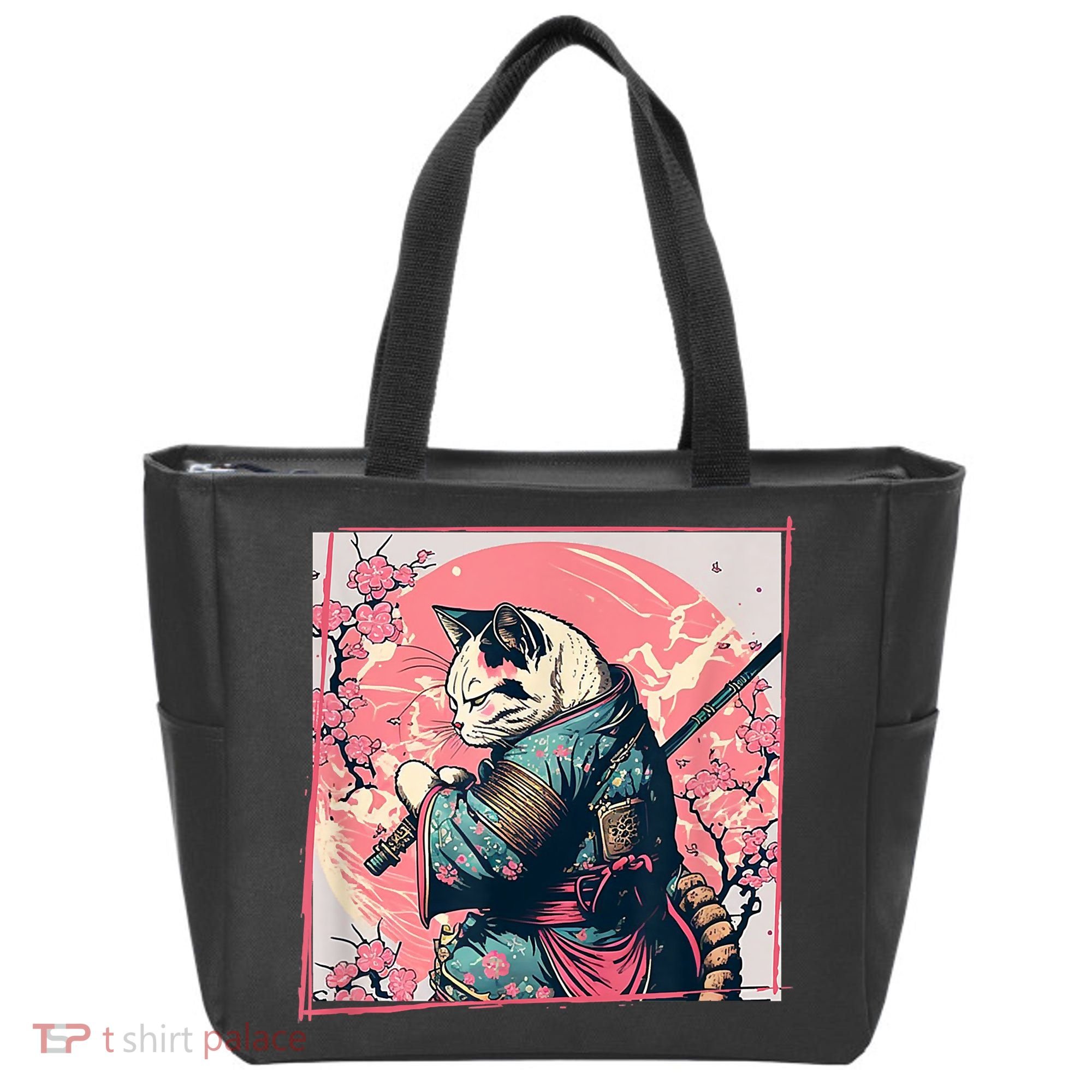Japanese Art Cat Ninja Ukiyo E Anime Style Samurai Cat Tote Bag