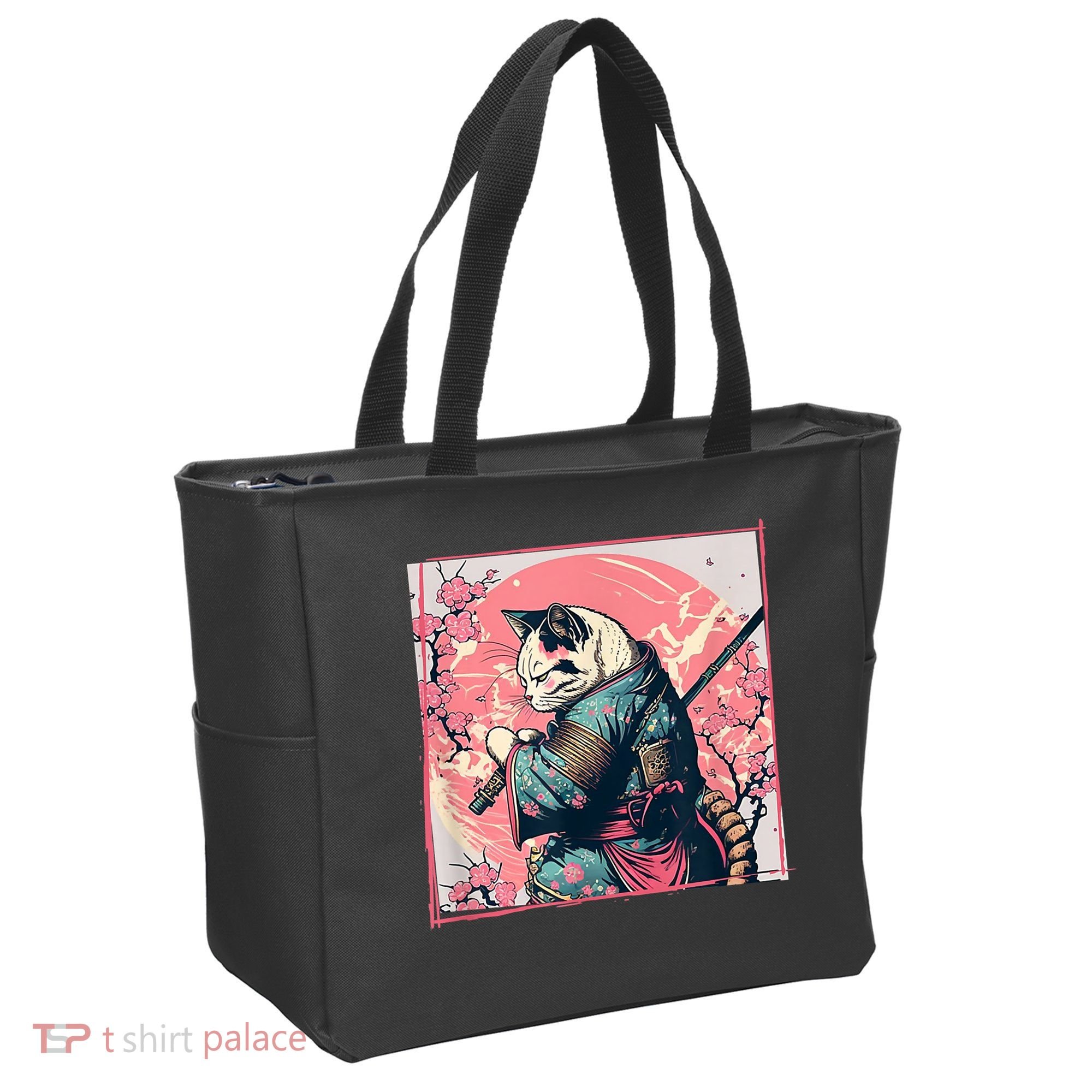 Japanese Art Cat Ninja Ukiyo E Anime Style Samurai Cat Tote Bag