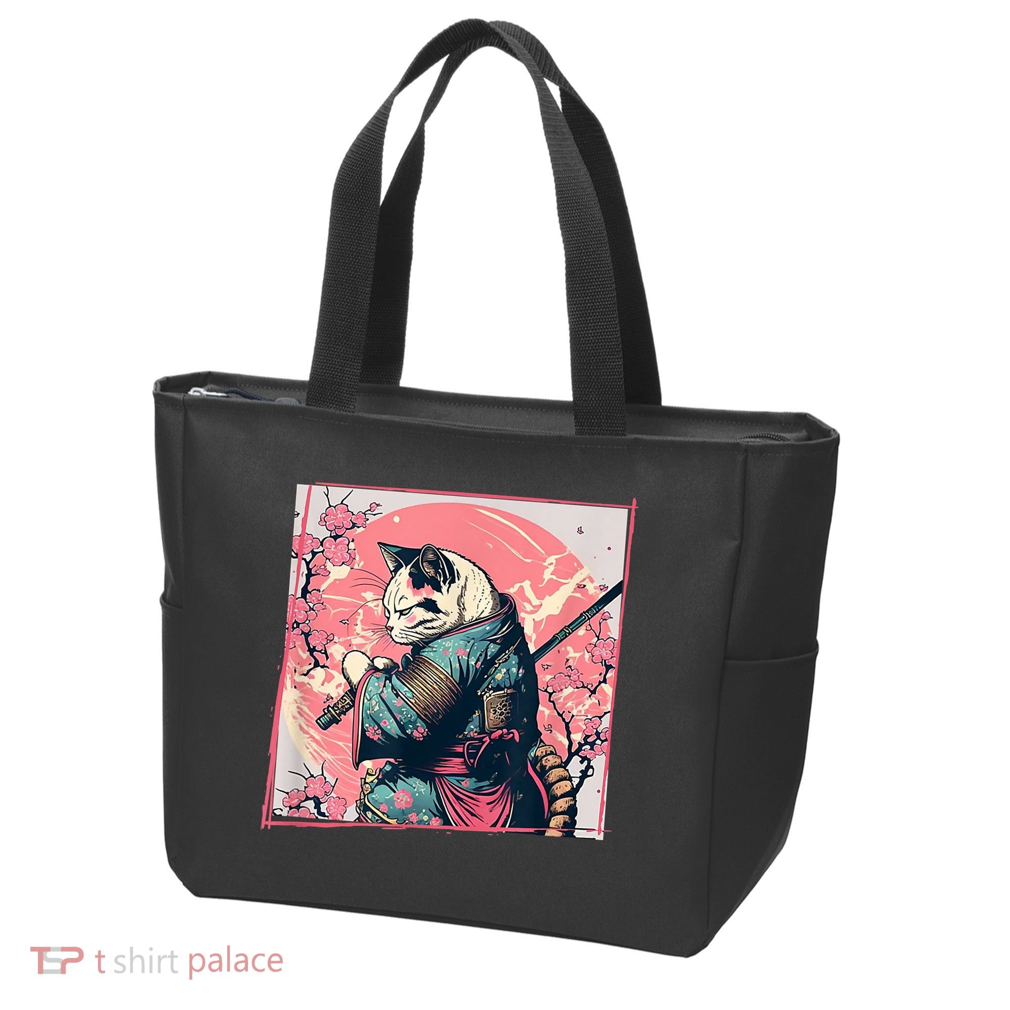 Japanese Art Cat Ninja Ukiyo E Anime Style Samurai Cat Tote Bag