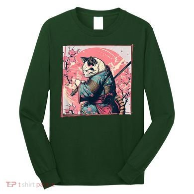 Japanese Art Cat Ninja Ukiyo E Anime Style Samurai Cat Long Sleeve Shirt