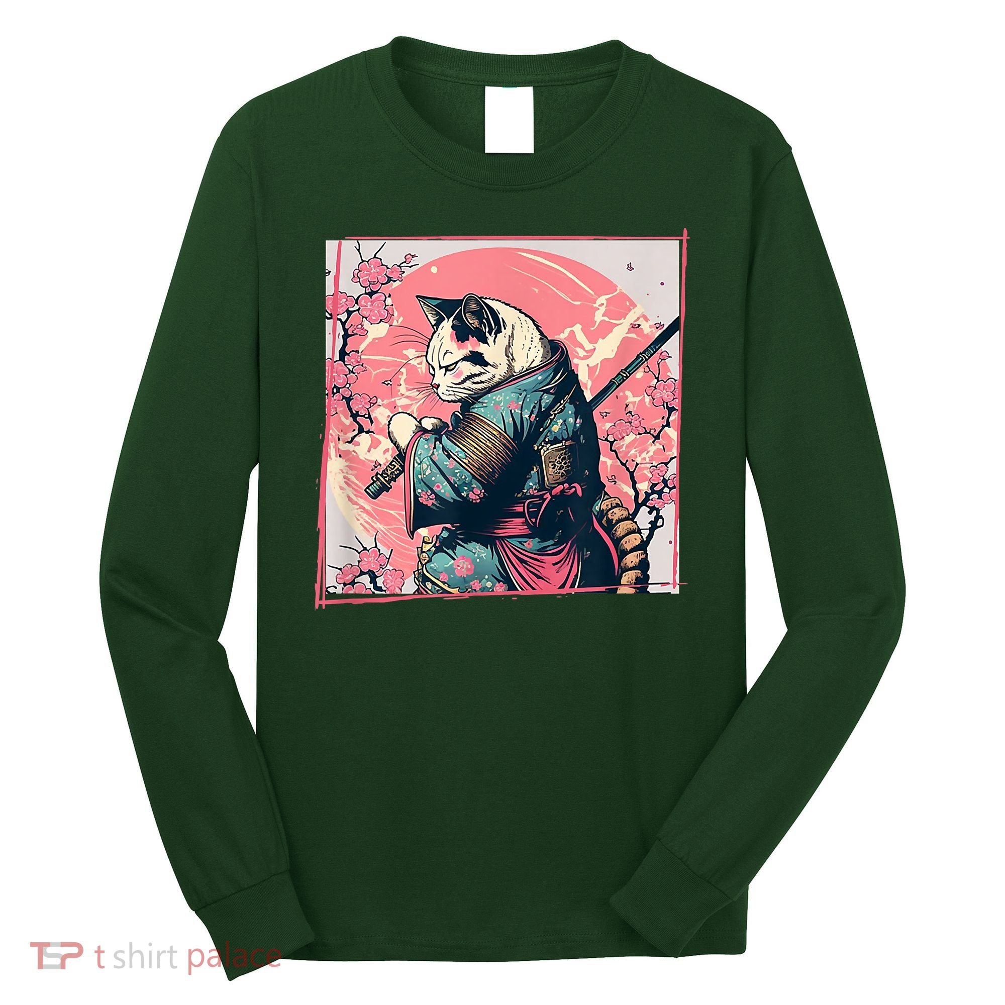 Japanese Art Cat Ninja Ukiyo E Anime Style Samurai Cat Long Sleeve Shirt