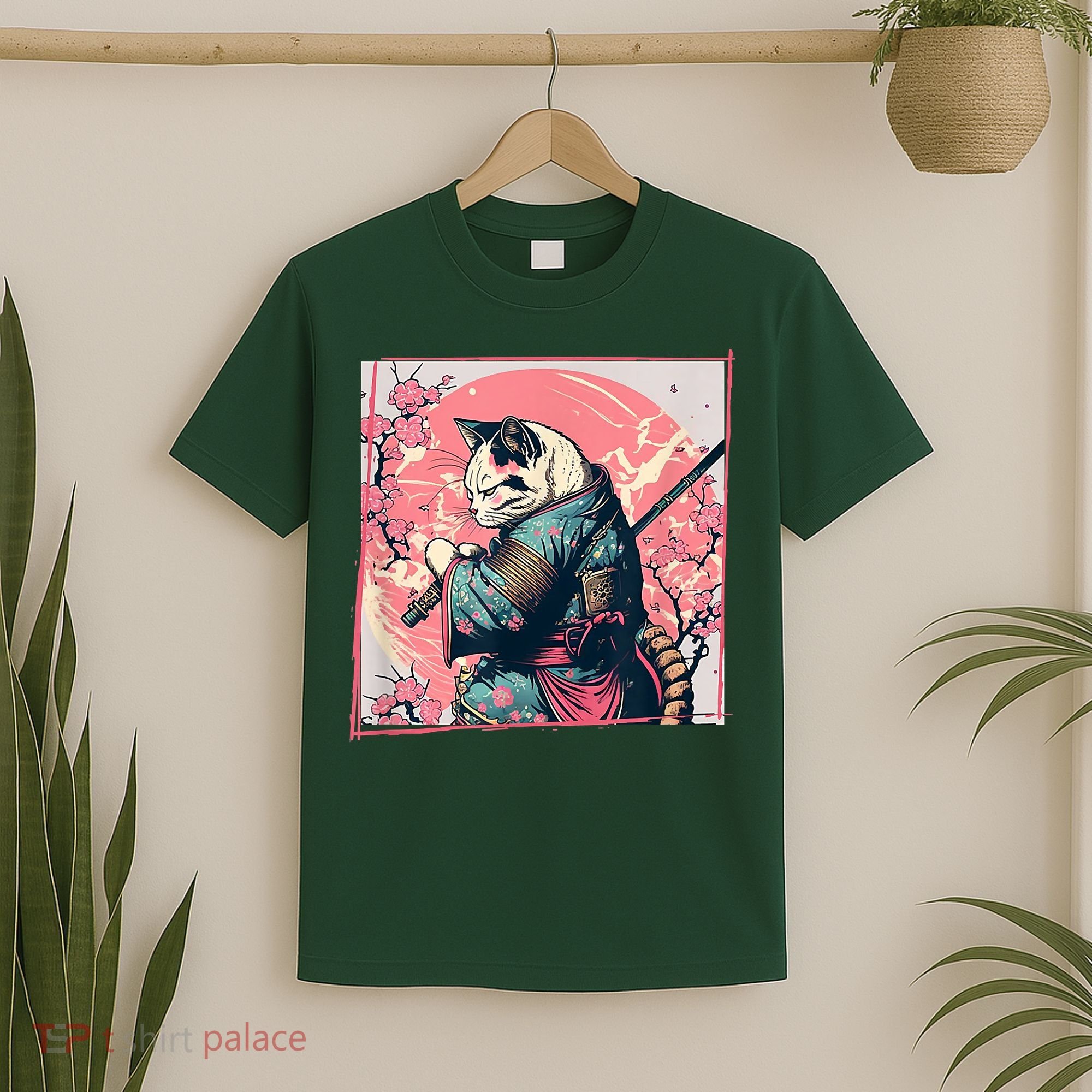 Japanese Art Cat Ninja Ukiyo E Anime Style Samurai Cat T-Shirt