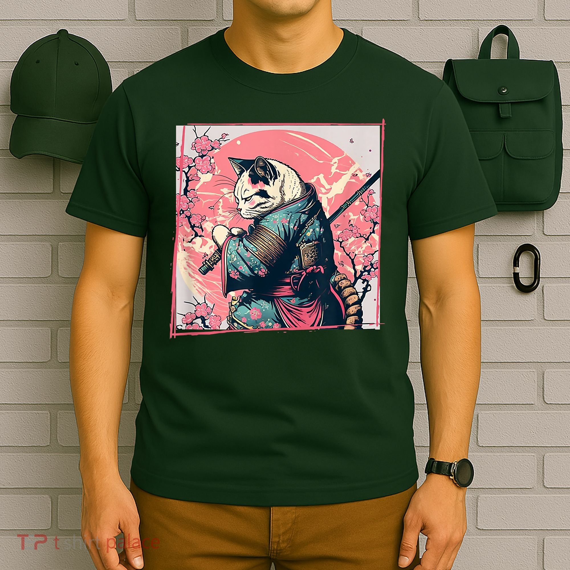 Japanese Art Cat Ninja Ukiyo E Anime Style Samurai Cat T-Shirt