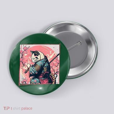 Japanese Art Cat Ninja Ukiyo E Anime Style Samurai Cat Button