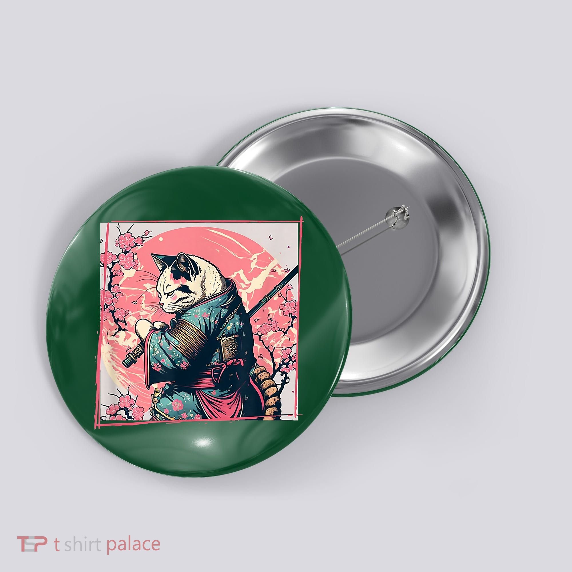 Japanese Art Cat Ninja Ukiyo E Anime Style Samurai Cat Button