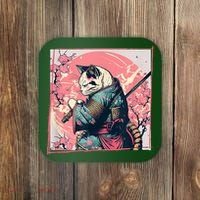 Japanese Art Cat Ninja Ukiyo E Anime Style Samurai Cat Coaster thumb 0