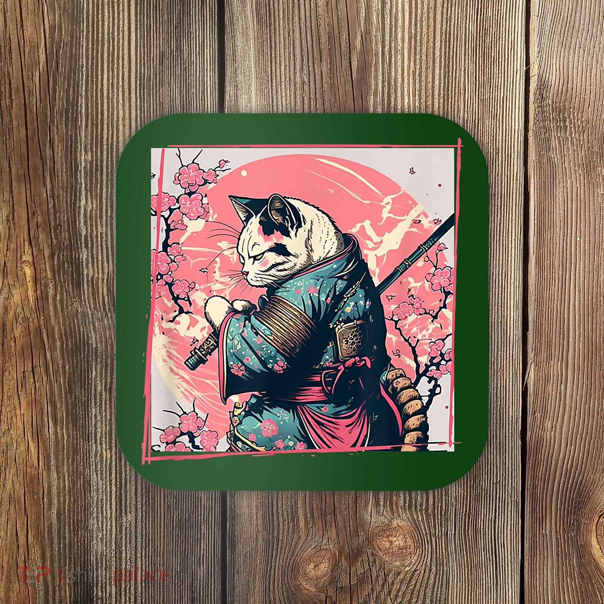 Japanese Art Cat Ninja Ukiyo E Anime Style Samurai Cat Coaster