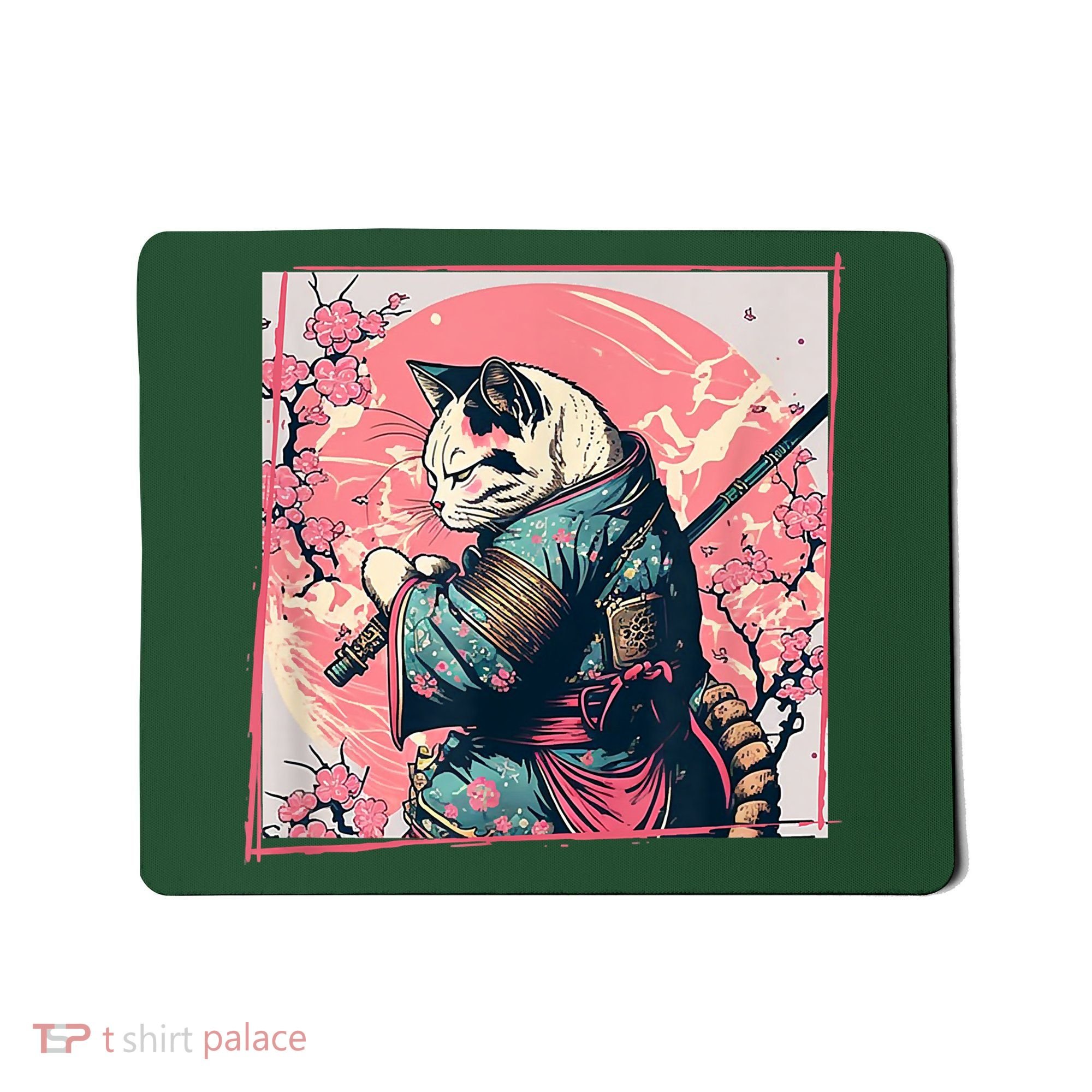 Japanese Art Cat Ninja Ukiyo E Anime Style Samurai Cat Mousepad