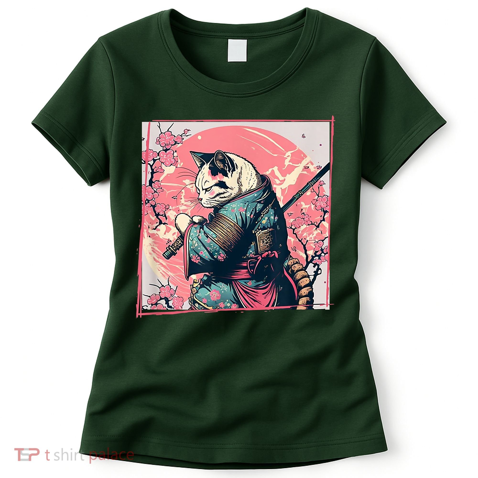 Japanese Art Cat Ninja Ukiyo E Anime Style Samurai Cat Women's T-Shirt