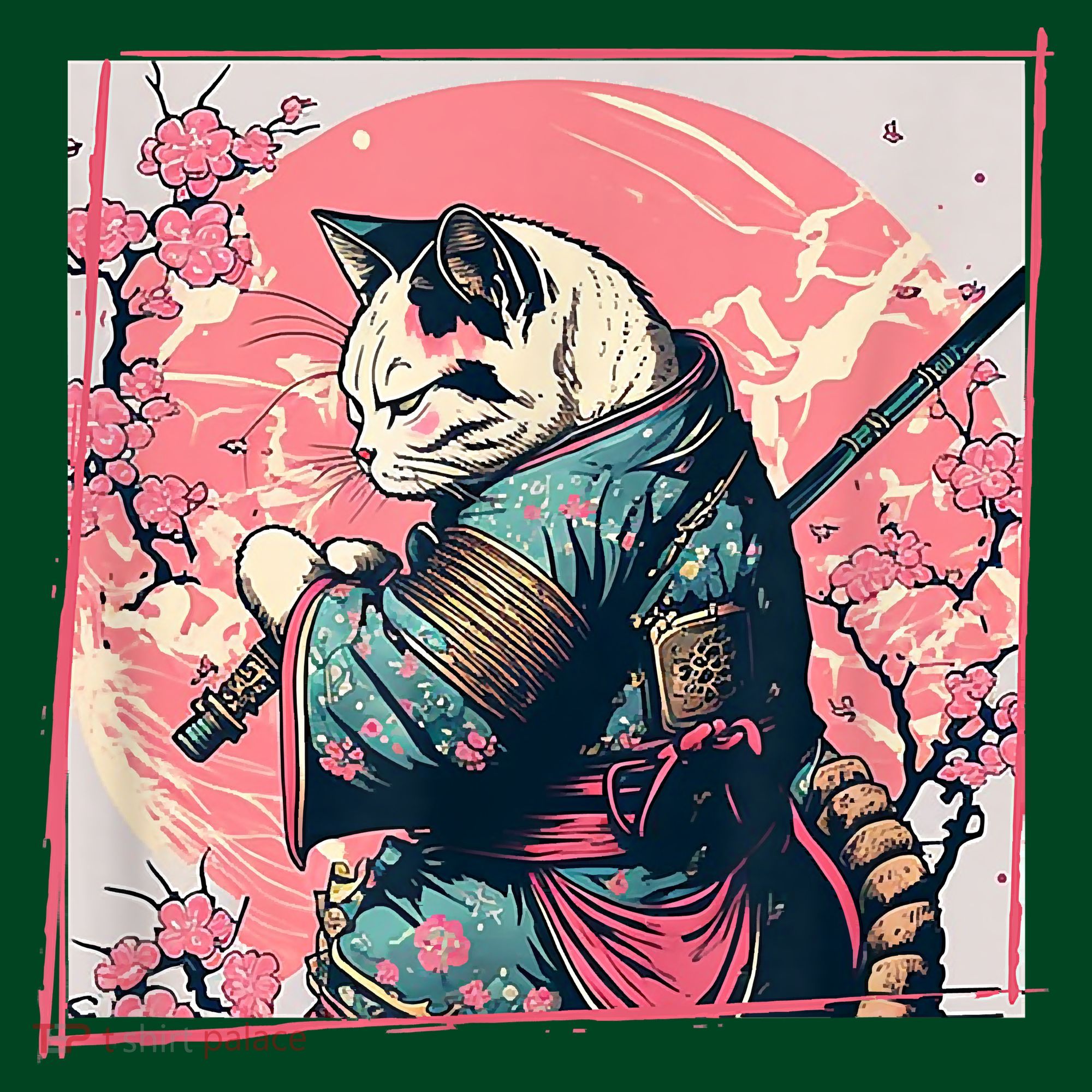 Japanese Art Cat Ninja Ukiyo E Anime Style Samurai Cat Women's T-Shirt