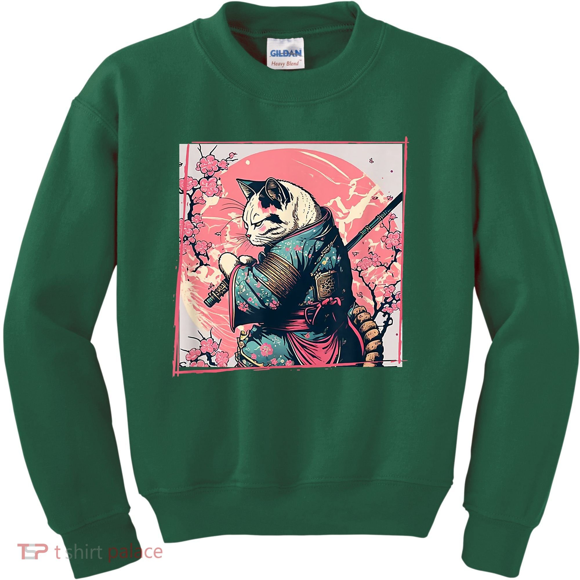 Japanese Art Cat Ninja Ukiyo E Anime Style Samurai Cat Kids Sweatshirt