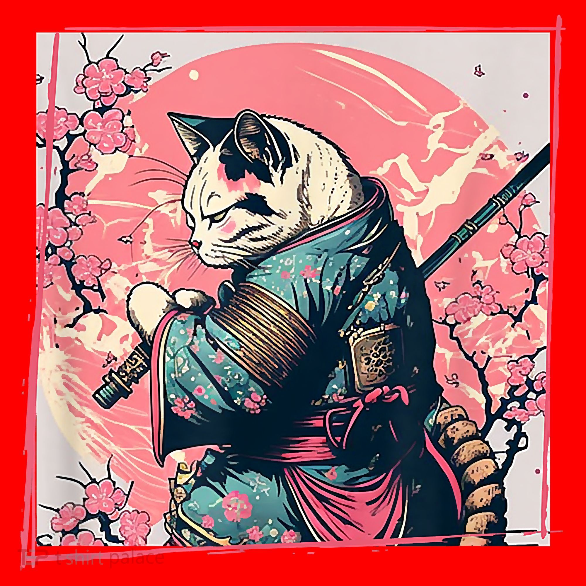 Japanese Art Cat Ninja Ukiyo E Anime Style Samurai Cat Santa Hat