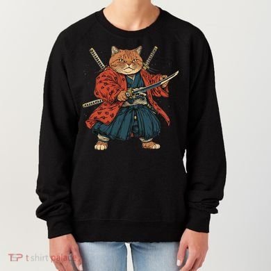 Japanese Art Cat Ninja Ukiyo-e Anime Style Samurai Cat Women's Sweatshirt