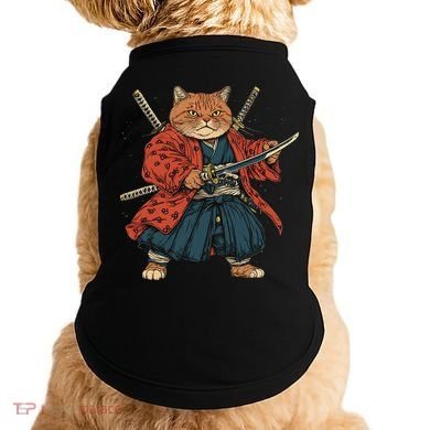 Japanese Art Cat Ninja Ukiyo-e Anime Style Samurai Cat Doggie Tank
