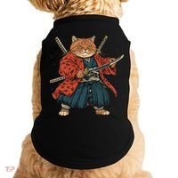 Japanese Art Cat Ninja Ukiyo-e Anime Style Samurai Cat Doggie Tank thumb 0