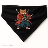 Japanese Art Cat Ninja Ukiyo-e Anime Style Samurai Cat USA-Made Doggie Bandana thumb 0