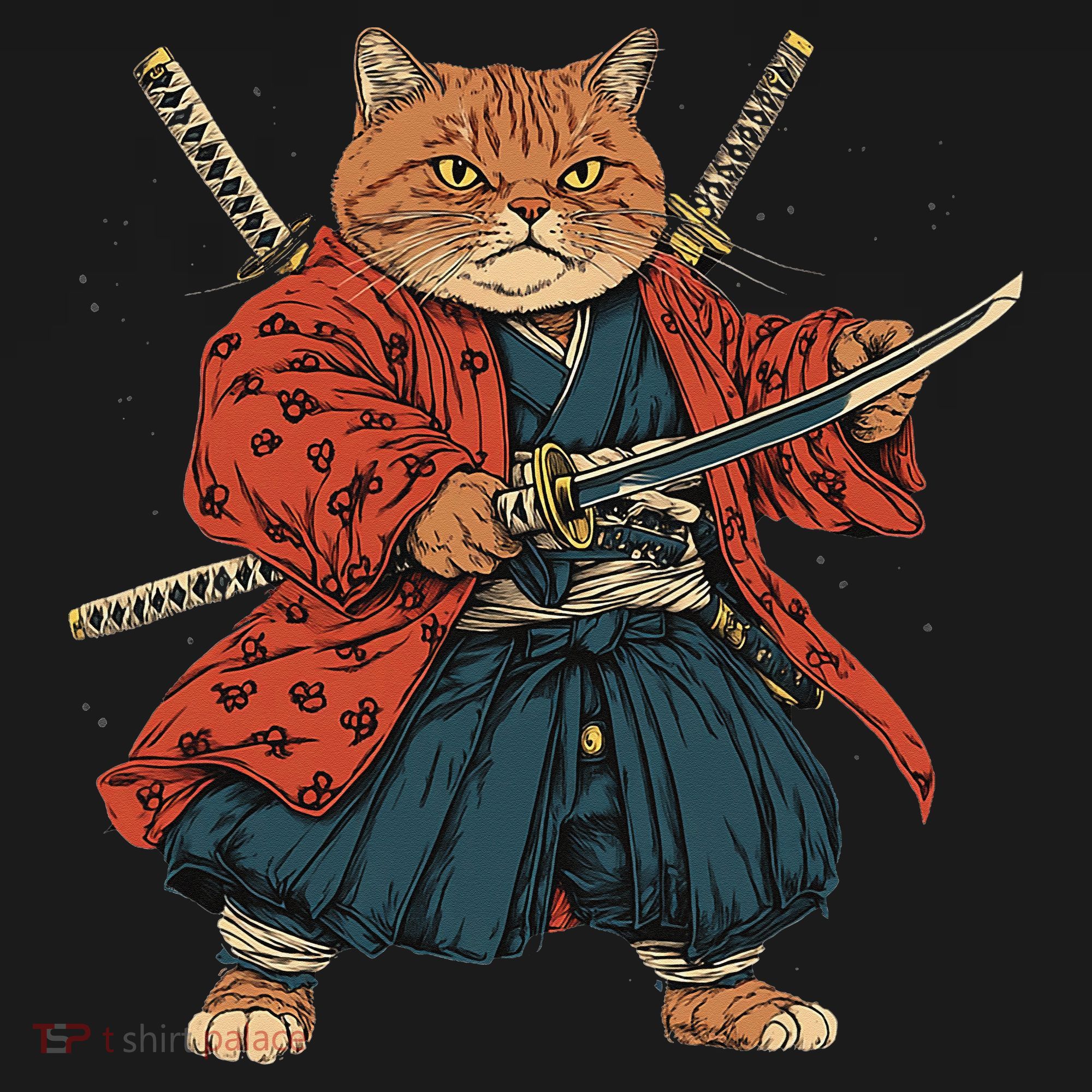 Japanese Art Cat Ninja Ukiyo-e Anime Style Samurai Cat USA-Made Doggie Bandana