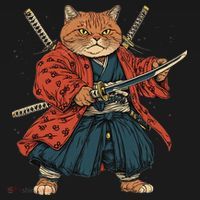 Japanese Art Cat Ninja Ukiyo-e Anime Style Samurai Cat Apron thumb 3