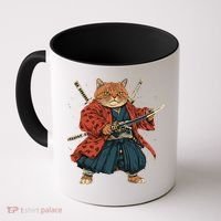 Japanese Art Cat Ninja Ukiyo-e Anime Style Samurai Cat Coffee Mug thumb 0