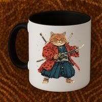 Japanese Art Cat Ninja Ukiyo-e Anime Style Samurai Cat Coffee Mug thumb 2