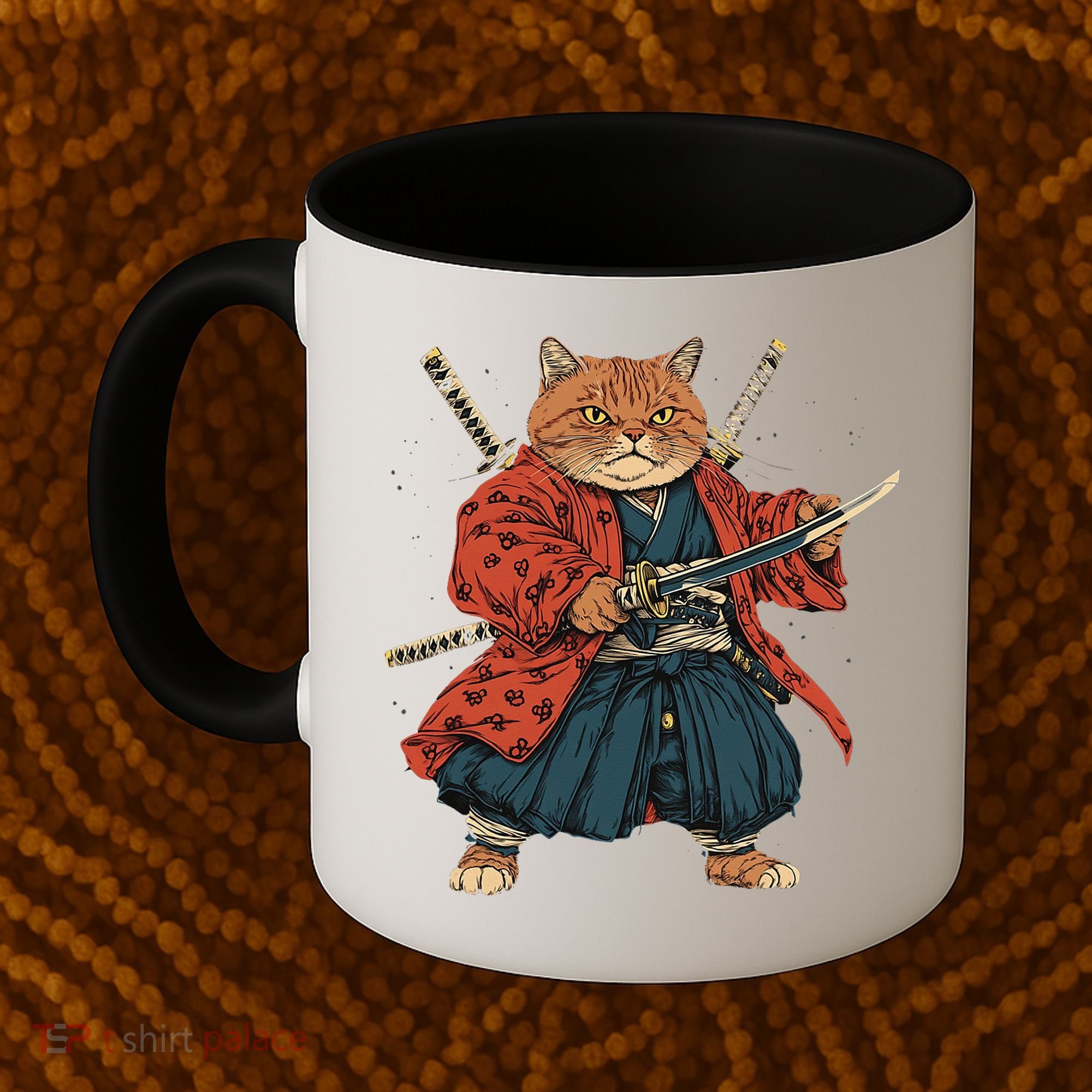 Japanese Art Cat Ninja Ukiyo-e Anime Style Samurai Cat Coffee Mug